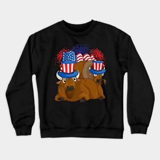 Patriotic American Bison Animal Lover Buffalo 4th Of July Crewneck Sweatshirt